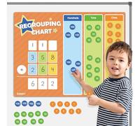 EAMAY Regrouping Mats and Manipulatives Kit with a Write & Wipe Magnetic Mat and Magnetic Chips in Ones, Tens and Hundreds, Place Value Manipulatives for 2nd Grade Classroom and Homeschool Must Haves！