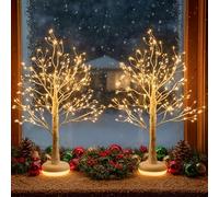 EAMBRITE 2-Pack Christmas Tree with Light-up Base Rechargeable Christmas Decoration with Night Light Function Twig Tree Indoor for Christmas Home Party Wedding 55cm