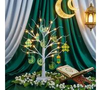 Eambrite 22" Ramadan Tree Decorations Lights, Birch Twig Tree with 24 LEDs Battery Operated, Eid Decorations for Home Table Party (Timer, USB)