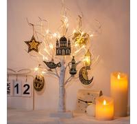 Eambrite 22" Ramadan Tree Decorations Lights, Birch Twig Tree with 24 LEDs Battery Operated, Mubarak Ramadan Decorations for Home Table Party (Timer, USB)