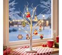 Eambrite 22Inch Twig Tree With Lights, Christmas Gonk Decorations, 24LEDs Small Birch Tree With 8 Ornaments, Battery Operated Indoor Timer for Xmas Home Party Decor