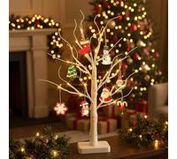 Eambrite 22Inch Twig Tree With Lights, Christmas Gonk Decorations, 24LEDs Small Birch Tree With Gnome Ornaments, Battery Operated Indoor Timer for Xmas Home Party Decor
