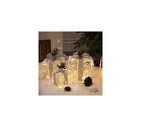 EAMBRITE 3PK Light up Present Boxes Silver Gift Boxes with Warm White Lights Plug in for Christmas Decorations Home and Outdoor Décor