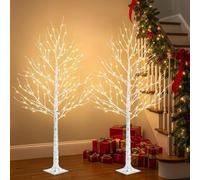 EAMBRITE 6FT Christmas Twig Tree with Warm White LEDs, Prelit Christmas Tree with Dimmer & Timer, Twig Trees with Lights for Garden Party Indoor and Outdoor Christmas Decorations (2PK)