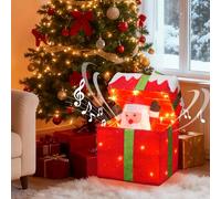 Eambrite Animated Xmas Santa in Lighted Gift Box, Motion Sensor Christmas Music Decorative Lights, Under The Christmas Tree Present Decorations for Indoor Outdoor Yard Home Holiday Decor