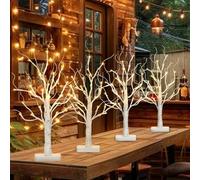 EAMBRITE Birch Tree with LED Lights for Christmas Decorations Indoor, Lighted Tabletop Tree with 24 LED White Twig Battery Operated Artificial Trees for Christmas Home Table Centerpiece Mantel 4pcs