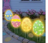 Eambrite Easter Decorations Outdoor Colourful Eggs, Easter Egg Pathway Lights for Lawn Garden Yard Signs, Lighted Eggs Decorations with Timer for Home Table Party Decor