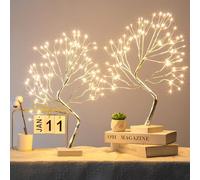 EAMBRITE Fairy Light Tree, 108 Led Light up Trees Decor Indoor, 8 Modes Fairy Light Spirit tree for Christmas Decorations, USB& Battery Tabletop Bonsai Tree for Home Bedroom Decorations (2 PK, Sliver)