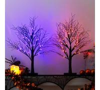 Eambrite Halloween Decorations Indoor, Black Tree with Orange Purple Bi-Color Led Lights 6 Functions, USB & Battery Operated Lighted Willow Branch for Indoor Home Tabletop Desk Decor(2PK)