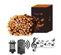 EAMBRITE Halloween Lights 20m 200 LED Orange Fairy Lights Plug in with Horror Halloween Music Sync Waterproof Outdoor String Lights Decorations for Garden Home Haunted House Décor- Black Cable
