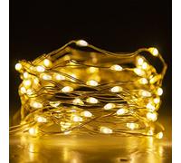 EAMBRITE LED Fairy Lights Battery Operated with 8 Modes 50 LEDs String Lights Silver Wire Light Waterproof for Outdoor Garden Decor, Indoor Wedding Party Bedroom Decorations (5m/16ft, Warm White)