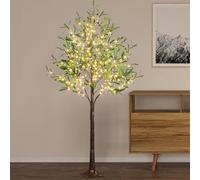 EAMBRITE Lighted Artificial Olive Tree for Indoor Decor, 6Ft Eucalyptus Tree with Fairy Lights, Light Up Artificial Plant tree 300 LED Warm White for Home Party Wedding Easter Christmas Decorations