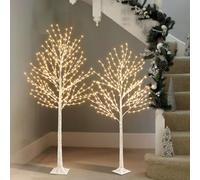 EAMBRITE Lighted Birch Tree Set, White Christmas Trees Indoor Outdoor Decorations, 5FT 6FT Prelit Artificial Tree with Timer & Light Dimmer, LED Twig Tree for Home Porch Bedroom Wedding Decor (2Pcs)