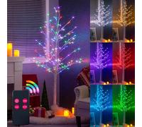 Eambrite Multicolour Lighted Birch Tree, Colour Changing RGB Lights 9 Functions Timer, 125 LED 6FT Christmas Tree for Indoor Outdoor Home Wedding Party Holiday Christmas Decorations