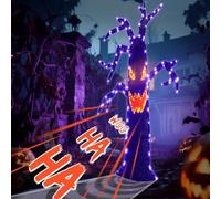 Eambrite Screaming Ghost Halloween Decorations Outdoor, Motion-Activated Spooky Halloween Tree with Purple Orange Lights, Large Scary Holiday Garden decorations Props for House Front Door Yard Decor