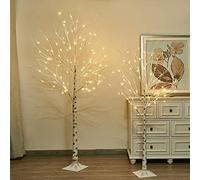 EAMBRITE White Christmas Twig Trees Set of 6FT, 5FT Birch Tree with Warm White LEDs Timer Mains Powered with Waterproof Adaptor for Outdoor and Indoor Christmas Decorations