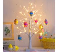 EAMBRITE White Easter Tree with Colourful Fillable Eggs Battery Operated Twig Tree with Lights Easter Gifts for Children (60cm/2ft)