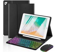EAMPANG Case with Keyboard and Mouse for iPad 6th/5th Generation Air 1 2 Pro 9.7inch,7 Color Rainbow Backlight Detachable USB-C Keyboard Magnetic Case with Pen Slot for iPad 2018 2017 Black+Mouse