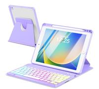 EAMPANG Case with Keyboard for iPad 9th 8th 7th Generation 10.2 inch,7 Rainbow Backlit Detachable Wireless Keyboard Rotatable Magnetic Cover with Pencil Holder for iPad Air 3rd Gen/Pro 10.5 Purple