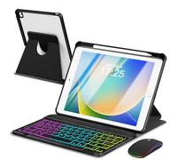EAMPANG Case with Keyboard Mouse for iPad 9th 8th 7th Generation 10.2 inch,7 Rainbow Backlit Detachable Wireless Keypad Rotatable Magnetic Cover with Pencil Holder for iPad Air 3rd Gen/Pro 10.5 Black