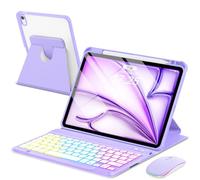 EAMPANG Case with Keyboard Mouse for iPad Air 11 inch M3 M2/ Air 10.9 5th 4th Generation,Rainbow Backlit Detachable Keypad Rotatable Magnetic Cover with Pencil Holder for iPad Air 4 5 6 7 Gen Purple