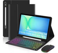 EAMPANG Case with Keyboard Mouse for Samsung Galaxy Tab S10 Lite/S10 FE 5G/S9 FE 10.9 Inch/S9 11 Inch,7 Color Rainbow Backlit Detachable USB-C Keypad Magnetic Cover with Pencil Holder Black