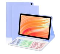 EAMPANG Tablet Case with Keyboard for Amazon Kindle Fire HD 10&10 Plus 11/13th Gen 10.1 inch,7 Color Rainbow Backlit Detachable Keyboard Magnetic Cover with Pen Slot HD 10 2021&2023 Purple+White