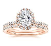 EAMTI 1.5CT 925 Sterling Silver Cubic Zirconia Bridal Rings Sets Oval Cut CZ Engagement Rings Wedding Band For Women Size 4-10, 9 UK, Metal, Cubic Zirconia