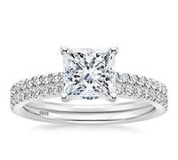 EAMTI 2.5CT 925 Sterling Silver Bridal Ring Sets Princess Cut CZ Engagement Promise Rings for Her Wedding Bands for Women Size 3-11, 4, Metal, Cubic Zirconia