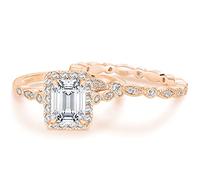 EAMTI 2CT 925 Sterling Silver Bridal Ring Sets Emerald Cut CZ Engagement Rings Vintage Promise Rings Marquise Wedding Bands Jewellery for Women Size 3-12, Sterling Silver, Cubic Zirconia