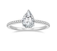 EAMTI 2CT 925 Sterling Silver Engagement Rings Pear Cut Cubic Zirconia CZ Wedding Promise Rings for Her Stunning Teardrop Wedding Bands for Women Size 3-11, 7 UK, Sterling Silver, Cubic Zirconia