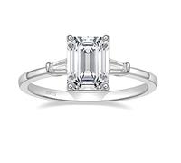 EAMTI 3CT 925 Sterling Silver Engagement Rings 3-Stone Emerald Cut Cubic Zirconia CZ Wedding Promise Rings for Her Wedding Bands for Women Size 3-11, Metal, Cubic Zirconia