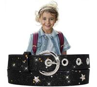 EANAGO Glitter Kids Belt >SUPERSTAR< for Girls - Adjustable 20.5-26.5 in, 0.9 in Width, Sparkly Star Design, Pink Glitter, One Size, Stylish Children Belt Accessory