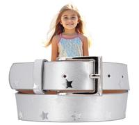 EANAGO Kids glitter belt with stars sparkling childrens belt 1"" width, adjustable, silver with silver buckle fashion accessory for girls & boys 3-12 years