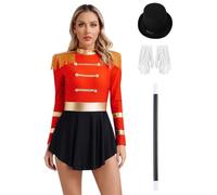 Eandarui 4pcs Women's Circus Ringmaster Cosplay Costume Magician Dress Up With Magic Wand And Gloves Hat Red XL