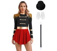 Eandarui 4pcs Women's Circus Ringmaster Cosplay Costume Magician Dress Up With Magic Wand And Gloves Hat Black 3XL
