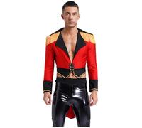 Eandarui Adult Men Circus Ringmaster Costume Ring Master Showman Tailcoat Halloween Cosplay Uniform Red 3XL