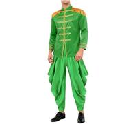 Eandarui Adult Sgt Sergeant Pepper Top Harem Pants Suit Arab Prince Outfit Retro 70s 80s Hippie Costume Rave Green 3XL