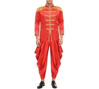 Eandarui Adult Sgt Sergeant Pepper Top Harem Pants Suit Arab Prince Outfit Retro 70s 80s Hippie Costume Rave Red XL