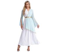 Eandarui Adult Women Grecian Adult Costume Dress for Halloween Costumes Senator Caesar Costume Robe Light Blue 3XL