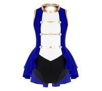 Eandarui Kids Girls Circus Dress Up Sleeveless Back Hollow Out Vintage Buttons Adorned Cosplay Jumpsuit Royal Blue 13-14 Years