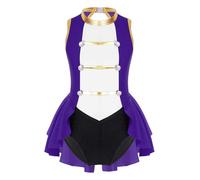 Eandarui Kids Girls Circus Dress Up Sleeveless Back Hollow Out Vintage Buttons Adorned Cosplay Jumpsuit Purple 11-12 Years