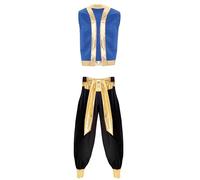 Eandarui Men's Arabian Prince Costume Open Front Vest Belted Pants Street Rat Role Play Outfits Black XL