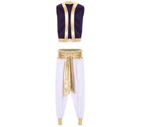 Eandarui Men's Arabian Prince Costume Open Front Vest Belted Pants Street Rat Role Play Outfits Purple&White XXL