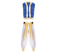 Eandarui Men's Arabian Prince Costume Open Front Vest Belted Pants Street Rat Role Play Outfits White 3XL