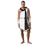 Eandarui Mens Greek Warrior Costume Toga Costume One-shoulder Roman Greek God Outfits With Wrist Cuffs Black 3XL