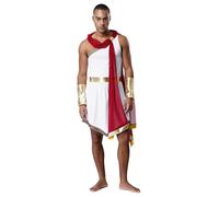 Eandarui Mens Greek Warrior Costume Toga Costume One-shoulder Roman Greek God Outfits With Wrist Cuffs Burgundy XL