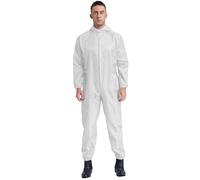 Eandarui Men's Long Sleeves Front Zipper Nylon Work Coveralls Jumpsuits Mechanics Body Suits White L