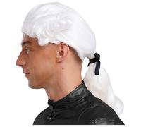 Eandarui Mens Washington Judge Lawyer Cosplay Wig Curly Gentleman Wig With Braid Halloween Costume White One Size