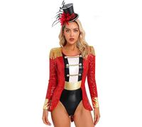 Eandarui Women Circus Ringmaster Cosplay Bodysuit Circus Ring Leader Outfit Jumpsuit Halloween Costume Red XXL